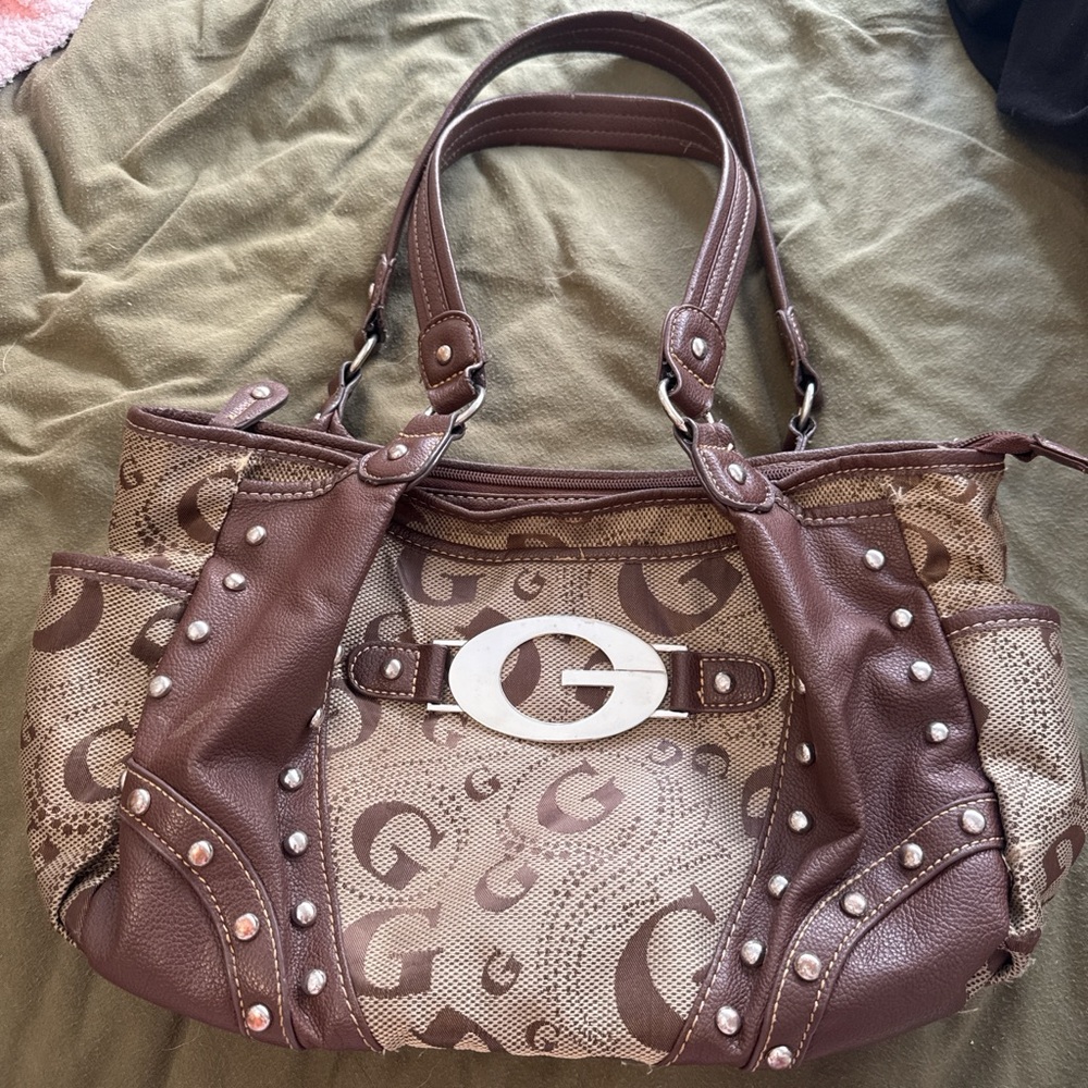 Guess Brown and Tan Shoulder Bag